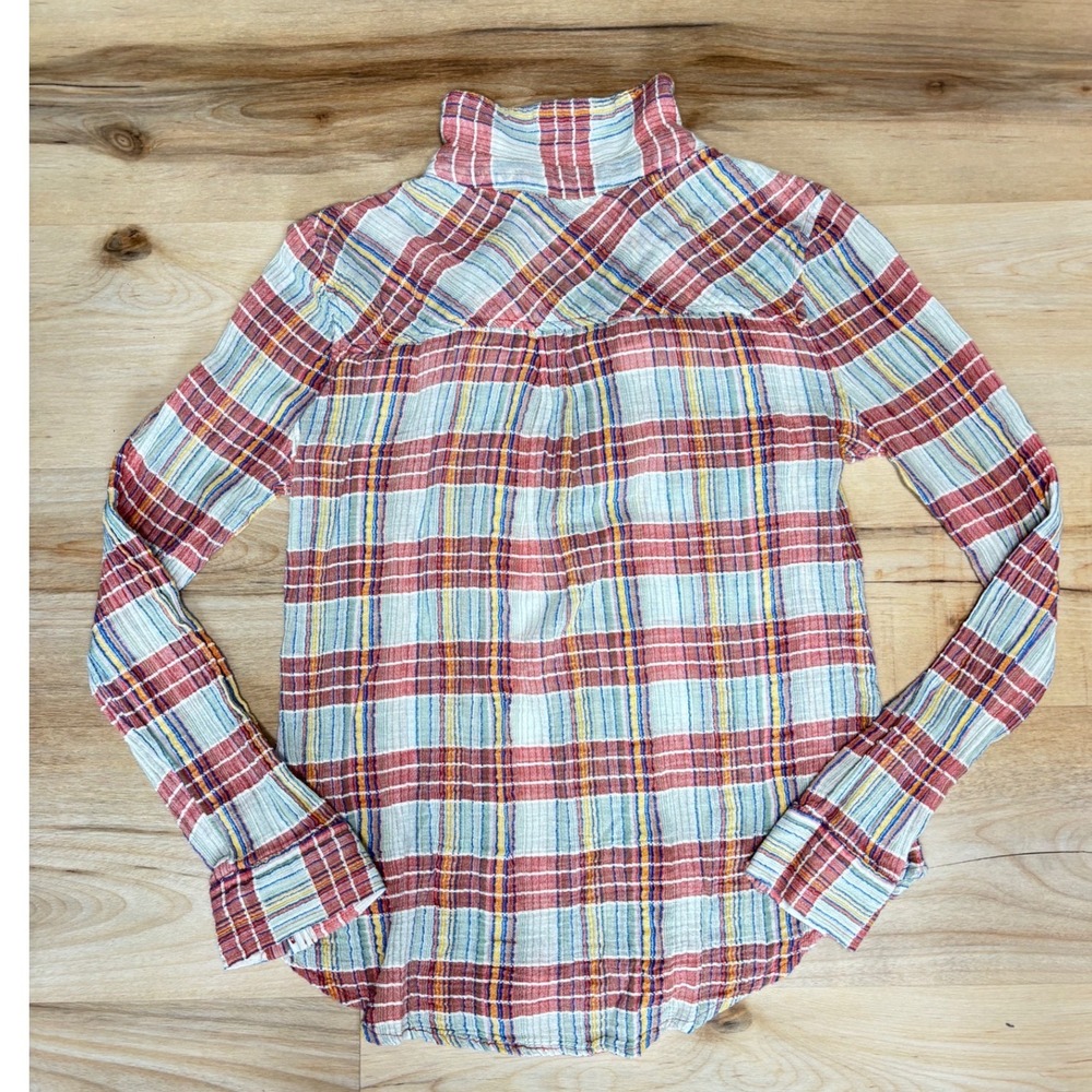We The Free Free People Plaid Button Down Shirt Red Blue Cotton XS - Picture 9 of 10